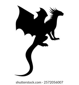 silhouette dragon with wings on white background vector