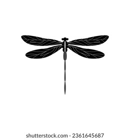 Silhouette of a dragonfly. Glyph icon of insect, simple shape of damselfly. Black vector illustration on white. Perfect for decoration, carving, design.