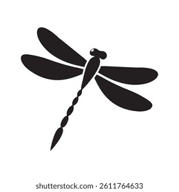 Silhouette of a dragonfly on a white background