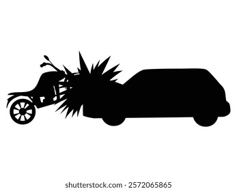 Silhouette of a Dramatic Car Crash Scene