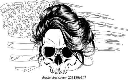 silhouette draw of Skull and flag usa.