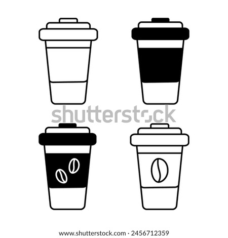 Silhouette drawing Disposable coffee cups in minimalism Black and White logo icon design concept
