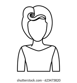 silhouette drawing of faceless half body woman with eighties hairstyle vector illustration