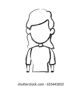 silhouette drawing of faceless half body woman hairstyle vector illustration