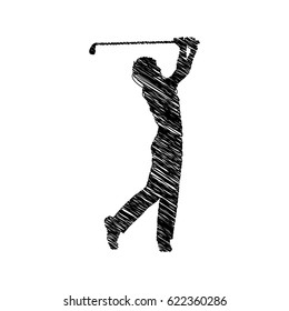silhouette drawing golfer man player icon vector illustration