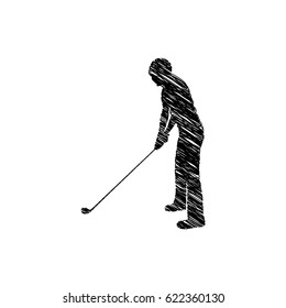 silhouette drawing man playing golf vector illustration