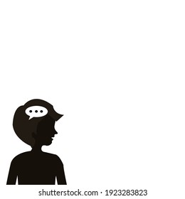 A silhouette drawing of a man that thinking about something. There’s a loading sign in his head. Concept about mentalist, creative, personality, working and etc.