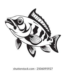 Silhouette drawing with marine  fish. Vector illustration Fish Silhouette: Bottom feeders