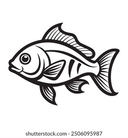 Silhouette drawing with marine  fish. Vector illustration Fish Silhouette: Bottom feeders