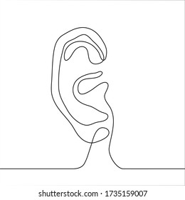 Silhouette drawing Outer human ear. One continuous line drawing of the right ear. Can be used for animation.