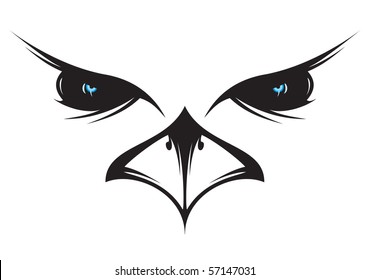 A silhouette drawing of an owl face.