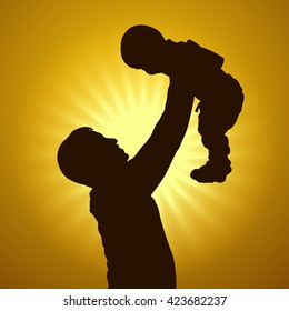 Silhouette drawing parent and child. Vector Illustration.