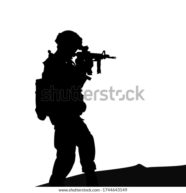 Silhouette Drawing Soldier Gun On White Stock Vector (Royalty Free ...