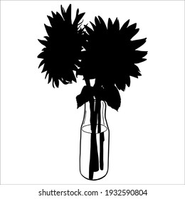 Dibujo de silueta de girasoles, aislado en un fondo blanco. Ilustración floral plana. Gran elemento floral para el diseño.
