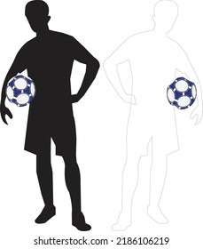 silhouette drawing, white background,football man Running back with a foodball