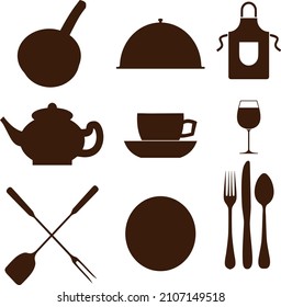 silhouette drawn set kitchen objects and elements 
