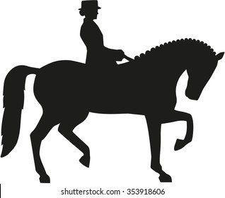 Silhouette Of Dressage Horse And Rider