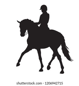 Silhouette Dressage Rider On Horse Executing Stock Vector (Royalty Free ...