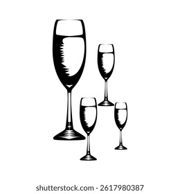 Silhouette of Drink Glass or Champagne Glass. Vector illustration of a glass in black on a white background.