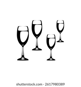Silhouette of Drink Glass or Champagne Glass. Vector illustration of a glass in black on a white background.