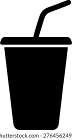 Silhouette drink with straw in cup black and white Vector illustration