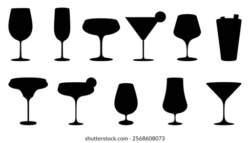 Silhouette drinking glasses for cocktails and beverages vector illustration