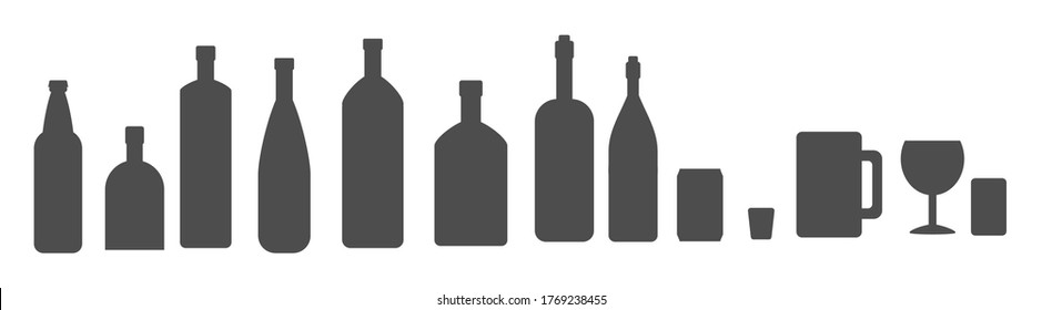 Silhouette Drinking Set. Bottles Glasses. Alcohol 