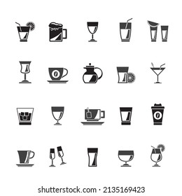 Silhouette drinks and beverages icons - vector icon set