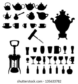 Silhouette of drinks. Cafe icons.Vector illustration