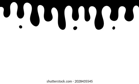 Silhouette of dripping liquid, splashing ink, oil or sauce flowing down. The paint drips from the top. Vector illustration
