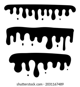 Silhouette of dripping liquid, splashing ink, oil or sauce flowing down. The paint drips from the top. Vector illustration