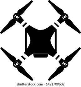 Silhouette drone quad copter with digital camera at sky Isolated on white and black. 