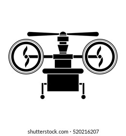 silhouette drone with train of landing and three airscrew