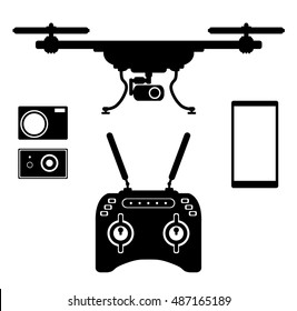 Silhouette drones with remote control. eps 10 vector illustration 
