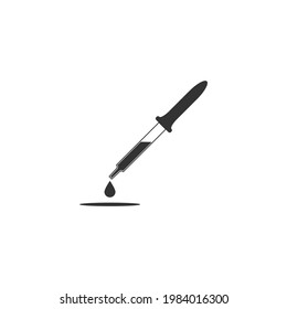 Silhouette de un cuentagotas con una gota. Icono aislado del vector. Ilustración y dibujo sobre fondo blanco.