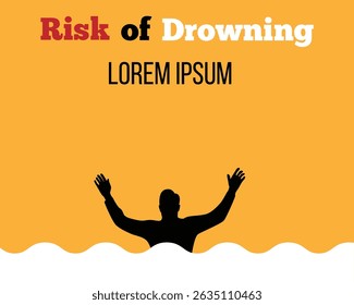 Silhouette of a Drowning Man Place for Text. Caution signs and posters for swimming activities, people in danger vector art