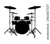 silhouette of drum kit on stage - vector illustration