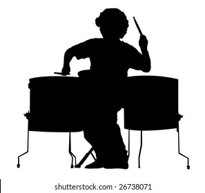 Silhouette of the drummer on a white background. A vector illustration.