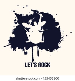 Silhouette of drummer playing drums on black background vector illustration