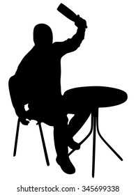 Silhouette of drunk , angry man