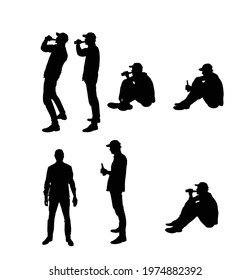 Silhouette of a Drunkard with a Bottle
