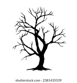 Silhouette of a dry branchy tree. Vector graphics.