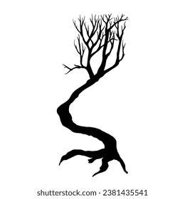 Silhouette of a dry branchy tree. Vector graphics.
