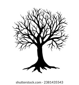 Silhouette of a dry branchy tree. Vector graphics.