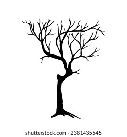 Silhouette of a dry branchy tree. Vector graphics.