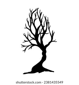 Silhouette of a dry branchy tree. Vector graphics.