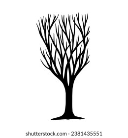 Silhouette of a dry branchy tree. Vector graphics.