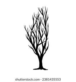 Silhouette of a dry branchy tree. Vector graphics.