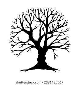 Silhouette of a dry branchy tree. Vector graphics.