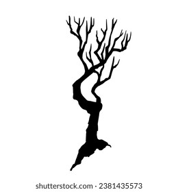 Silhouette of a dry branchy tree. Vector graphics.